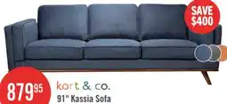 The Brick Kort & Co. Kassia 90.6 Linen-Look Fabric Sofa with Wood Base and Legs - Blue offer