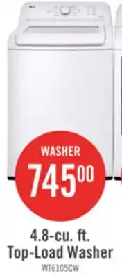 The Brick LG 4.8 Cu. Ft. Top-Load High-Efficiency Washer - White - WT6105CW offer