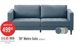 The Brick Metro 78 Fabric Sofa with Tufted Seat Cushions and Reversible Back Cushions - Denim Blue offer