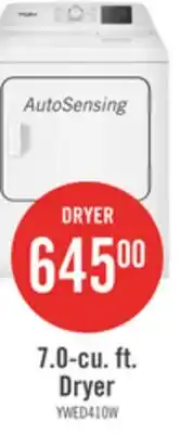 The Brick Whirlpool 29 7.0 Cu. Ft. Electric Dryer with AutoSensing - YWED4105SW offer