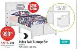 The Brick Quinn Platform Bed with Bookcase Headboard, Built-in Desk & Stool, White - Twin Size offer