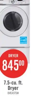 The Brick Samsung 7.5 Cu. Ft. Electric Dryer - White - Stackable - DVE45T6005W/AC offer