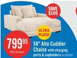 The Brick Alto 58 Ultra Plush Faux Fur Fabric Chaise Lounge with Dual Cupholders and USB Port - Taupe offer