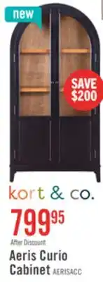 The Brick Kort & Co Aeris 36 Arched Curio Cabinet with Glass Doors – Matte Black and Natural Oak offer