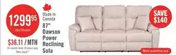 The Brick Made in Canada Dawson 87 Fabric Power Reclining Sofa with USB Port and Accent Pillows - Beige offer