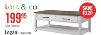 The Brick Kort & Co. Logan 47.25 Traditional Coffee Table with Storage and Shelf - White and Walnut Oak offer