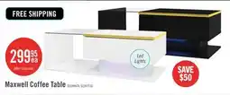 The Brick Maxwell High-Gloss 39.4 Long Coffee Table with Glass and LED Effect,White offer