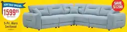 The Brick Alora 5-Piece Fabric Sectional with Three Accent Pillows and Rolled Arms - Blue offer