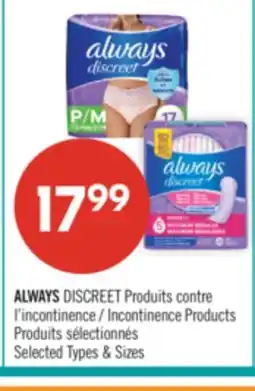 Pharmaprix ALWAYS DISCREET Incontinence Products offer