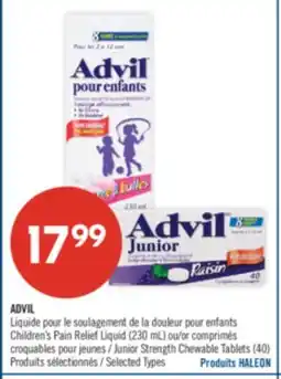 Pharmaprix ADVIL Children's Pain Relief Liquid (230 mL) or Junior Strength Chewable Tablets (40) offer