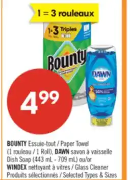 Pharmaprix BOUNTY Paper Towel (1 Roll), DAWN Dish Soap (443 ml-709 mL) or WINDEX Glass Cleaner offer
