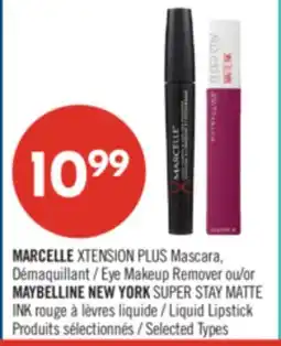 Pharmaprix MARCELLE XTENSION PLUS Mascara, Eye Makeup Remover or MAYBELLINE NEW YORK SUPER STAY Liquid Lipstick offer