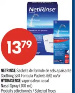 Pharmaprix NETRINSE Soothing Salt Formula Packets 60, or HYDRASENSE Nasal Spray offer