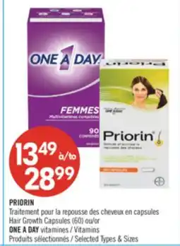 Pharmaprix PRIORIN Traitement Hair Growth Capsules (60) or ONE A DAY Vitamins offer