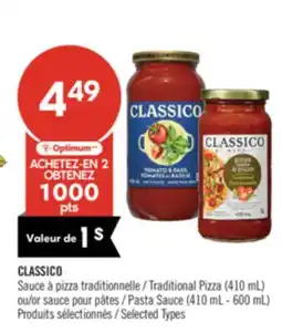 Pharmaprix CLASSICO Traditional Pizza (410 mL) or Pasta Sauce (410 mL - 600 mL) offer
