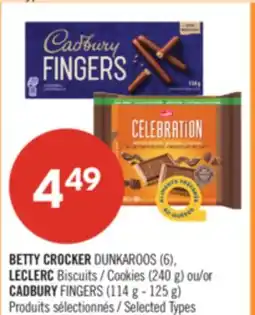 Pharmaprix BETTY CROCKER DUNKAROOS (6), LECLERC Biscuits / Cookies (240 g) or CADBURY FINGERS (114 g - 125 g) offer