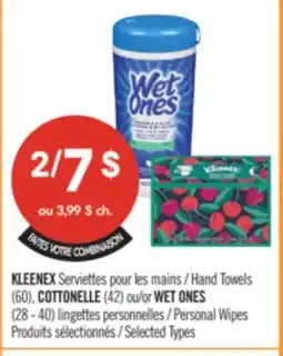 Pharmaprix KLEENEX Hand Towels (60), COTTONELLE (42) or WET ONES (28 - 40) Personal Wipes offer