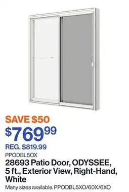 Patrick Morin Patio Door, ODYSSEE, 5 ft., Exterior View, Right-Hand, White offer