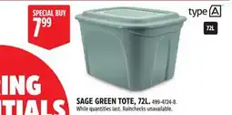 Canadian Tire SAGE GREEN TOTE, 72L offer