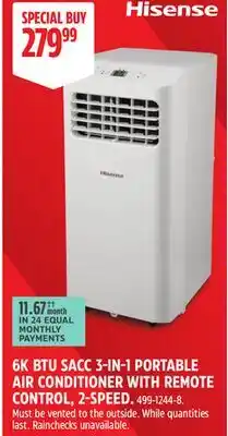 Canadian Tire 6K BTU SACC 3-IN-1 PORTABLE AIR CONDITIONER WITH REMOTE CONTROL, 2-SPEED offer