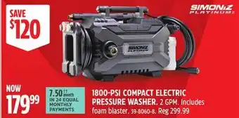 Canadian Tire 1800-PSI COMPACT ELECTRIC PRESSURE WASHER offer