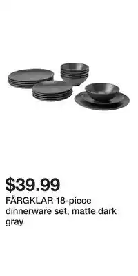 IKEA FÄRGKLAR 18-piece dinnerware set, matte dark gray offer