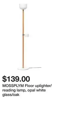 IKEA MOSSPLYM Floor uplighter/reading lamp, opal white glass/oak offer