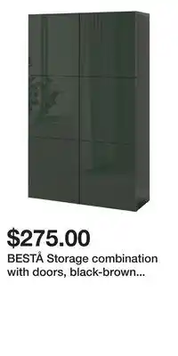 IKEA BESTÅ Storage combination with doors, black-brown Selsviken/Stubbarp/high gloss dark olive-green offer