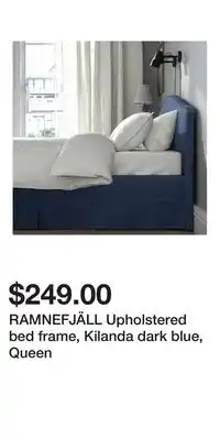 IKEA RAMNEFJÄLL Upholstered bed frame, Kilanda dark blue, Queen offer