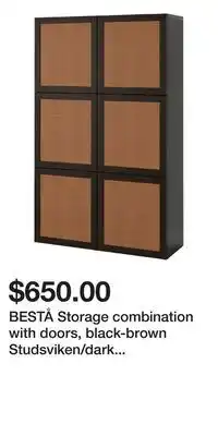 IKEA BESTÅ Storage combination with doors, black-brown Studsviken/dark brown woven poplar offer