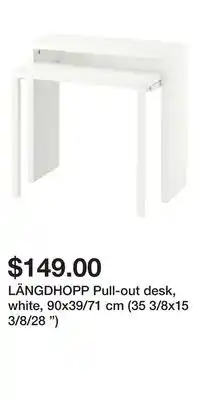 IKEA LÄNGDHOPP Pull-out desk, white, 90x39/71 cm (35 3/8x15 3/8/28 ) offer