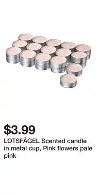 IKEA LOTSFÅGEL Scented candle in metal cup, Pink flowers pale pink offer