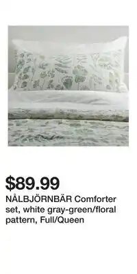 IKEA NÅLBJÖRNBÄR Comforter set, white gray-green/floral pattern, Full/Queen offer