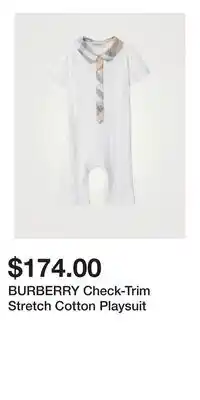 Holt Renfrew BURBERRY Check-Trim Stretch Cotton Playsuit offer