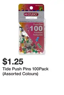 Dollarama Tide Push Pins 100Pack (Assorted Colours) offer