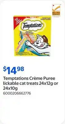 Walmart Temptations Crème Puree lickable cat treats 24x12g or 24x10g offer