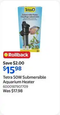 Walmart Tetra 50W Submersible Aquarium Heater offer