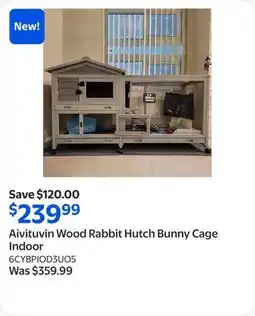 Walmart Aivituvin Wood Rabbit Hutch Bunny Cage Indoor offer