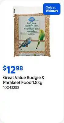 Walmart Great Value Budgie & Parakeet Food offer