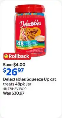 Walmart Delectables Squeeze Up cat treats 48pk Jar offer