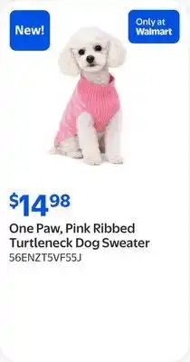 Walmart One Paw, Pink Ribbed Turtleneck Dog Sweater offer