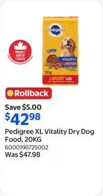 Walmart Pedigree XL Vitality Dry Dog Food offer
