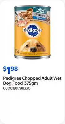 Walmart Pedigree Chopped Adult Wet Dog Food 375gm offer