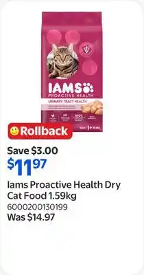 Walmart Iams Proactive Health Dry Cat Food offer