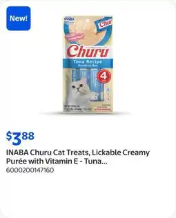 Walmart INABA Churu Cat Treats, Lickable Creamy Purée with Vitamin E - Tuna Recipe, 4 tubes offer