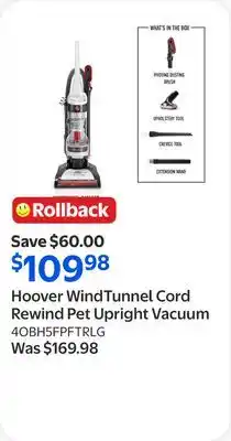 Walmart Hoover WindTunnel Cord Rewind Pet Upright Vacuum offer