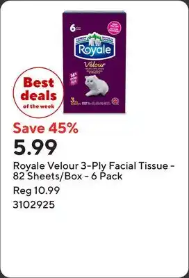 Staples Royale Velour 3-Ply Facial Tissue - 82 Sheets/Box offer