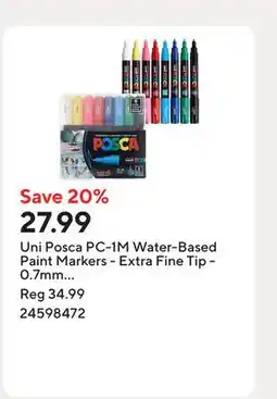 Staples Uni Posca PC-1M Water-Based Paint Markers - Extra Fine Tip - 0.7mm - Assorted Colours offer