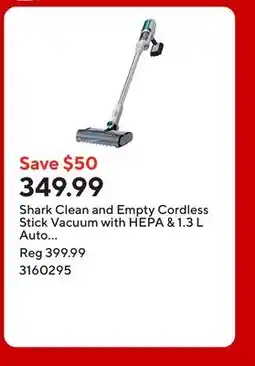 Staples Shark Clean and Empty Cordless Stick Vacuum with HEPA & 1.3 L Auto Empty System - White offer