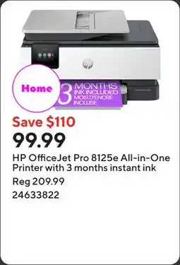 Staples HP OfficeJet Pro 8125e All-in-One Printer with 3 months instant ink offer